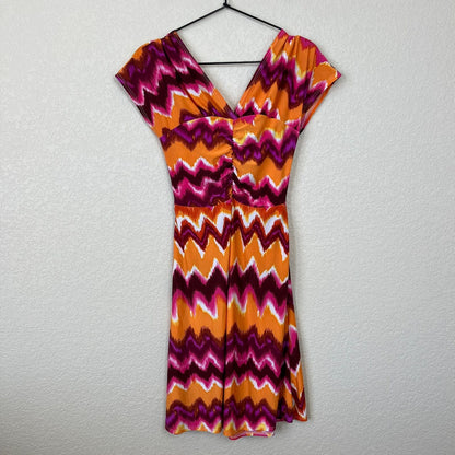 Christin Michaels Womens Sz S V Neck Knot Front Dress Pink Orange Vintage