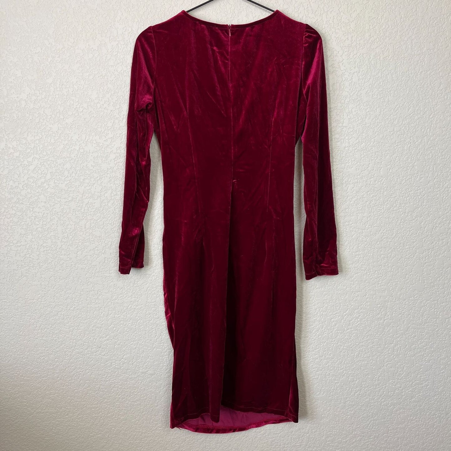 BKMGS Womens Sz M Dark Red Velvet Long Sleeve Cocktail Dress