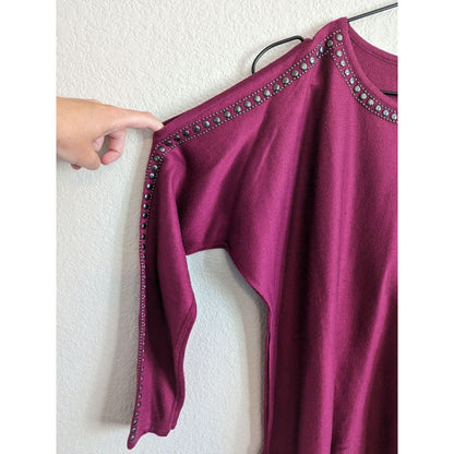 Design 365 Womens Sz S Cold Shoulder Mini Dress Purple Studded Long Sleeve