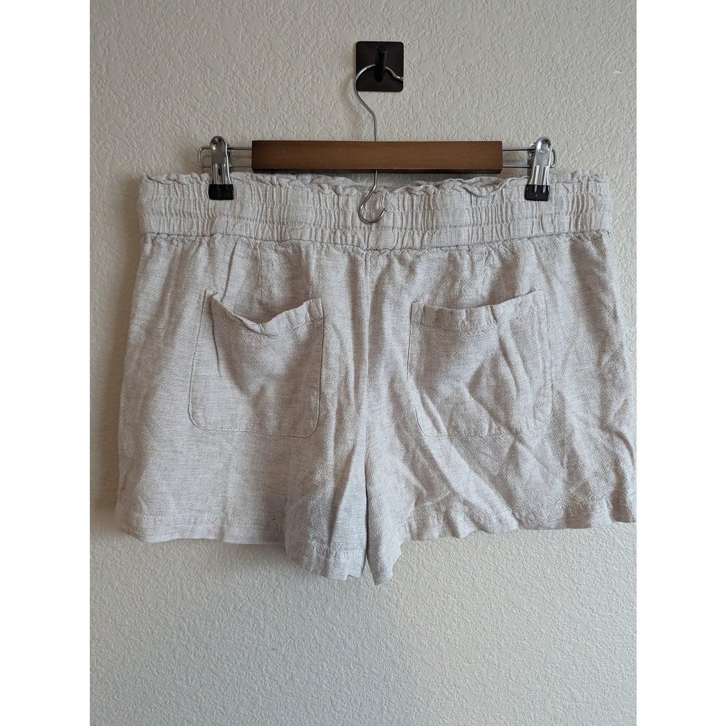 Ann Taylor LOFT Womens Sz L Linen Blend Pull On Chino Shorts Cream