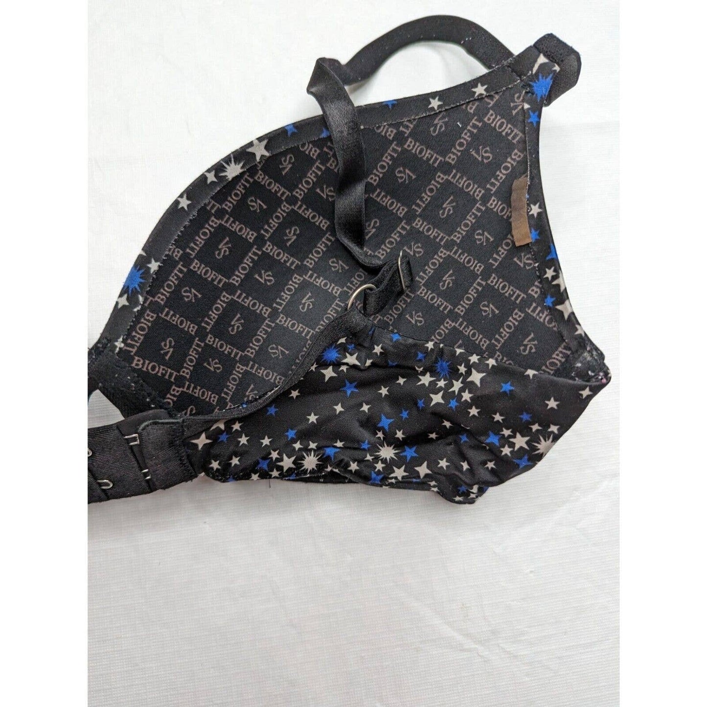 Victorias Secret Biofit Sz 34D Demi Uplift Bra Black Blue White Star Print