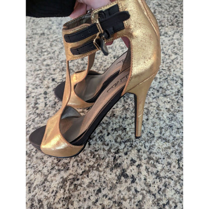 Michael Antonio Womens Sz 10 Gold and Black Leather High Heels