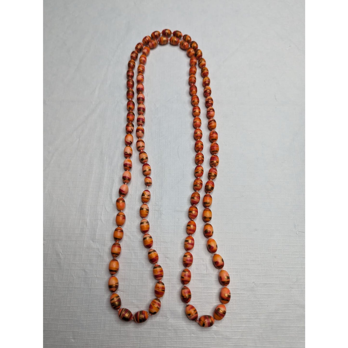 Vintage Mid Century Single Strand Wooden Beaded Necklace Orange Art To Wear