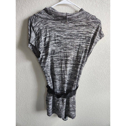 Dressbarn Womens Sz M Cowl Neck Short Sleeve Sweater Belted Gray Spacedye