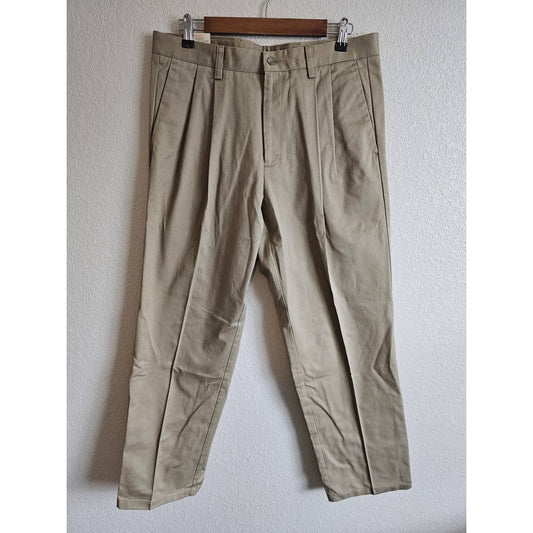 Dockers Mens Sz 34x30 100% algodón plisado frente pantalones de vestir beige