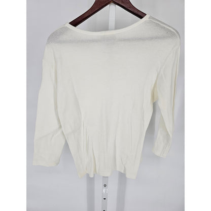 Billblass Jeans Womens Sz M 3/4 Sleeve Waffle Knit V Neck Top White