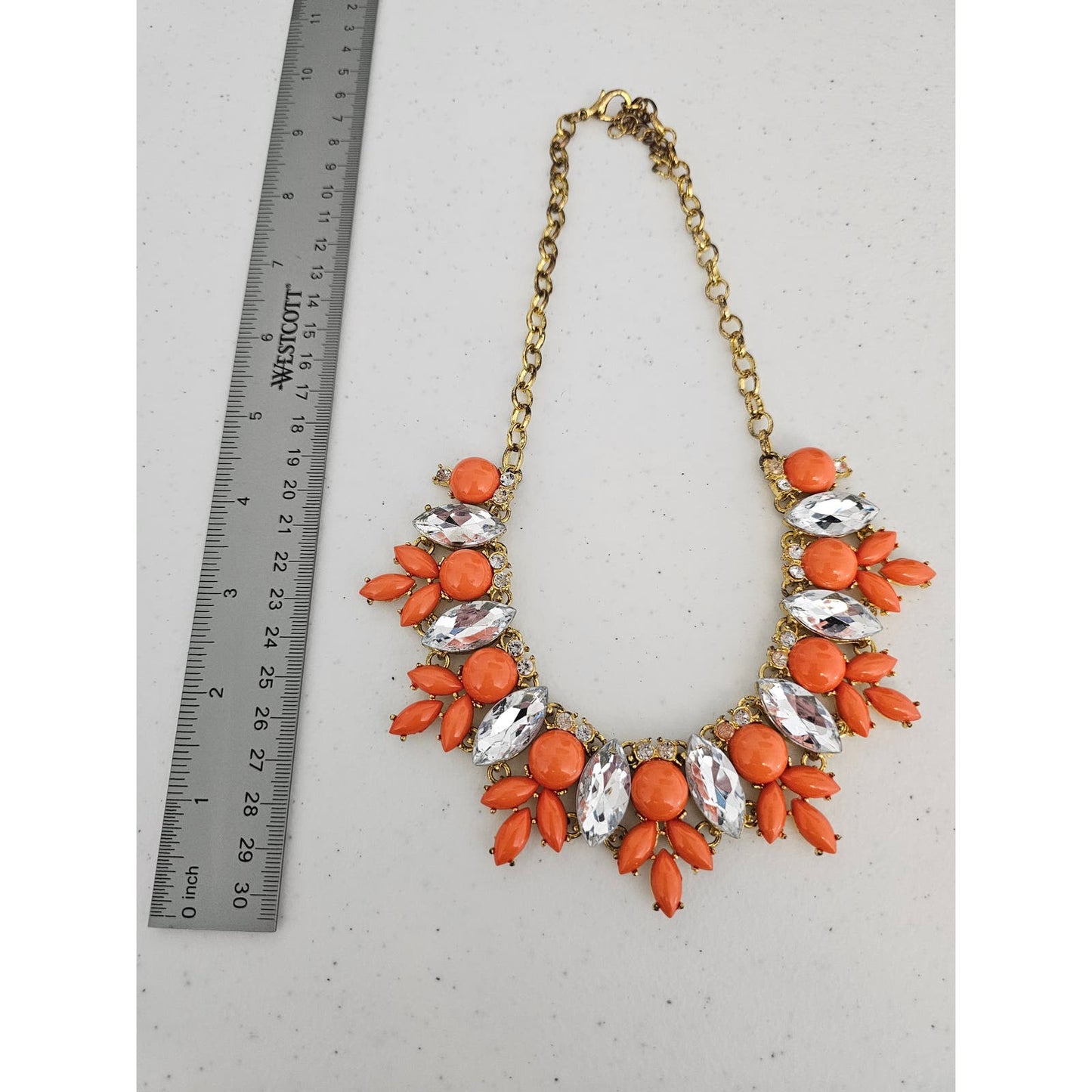 Vintage Orange Crystal Burst Drop Statement Piece Bib Necklace