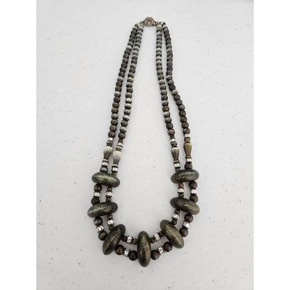 Vintage 2 Strand 1970s Metallic Beaded Necklace Bronze Silver Brown