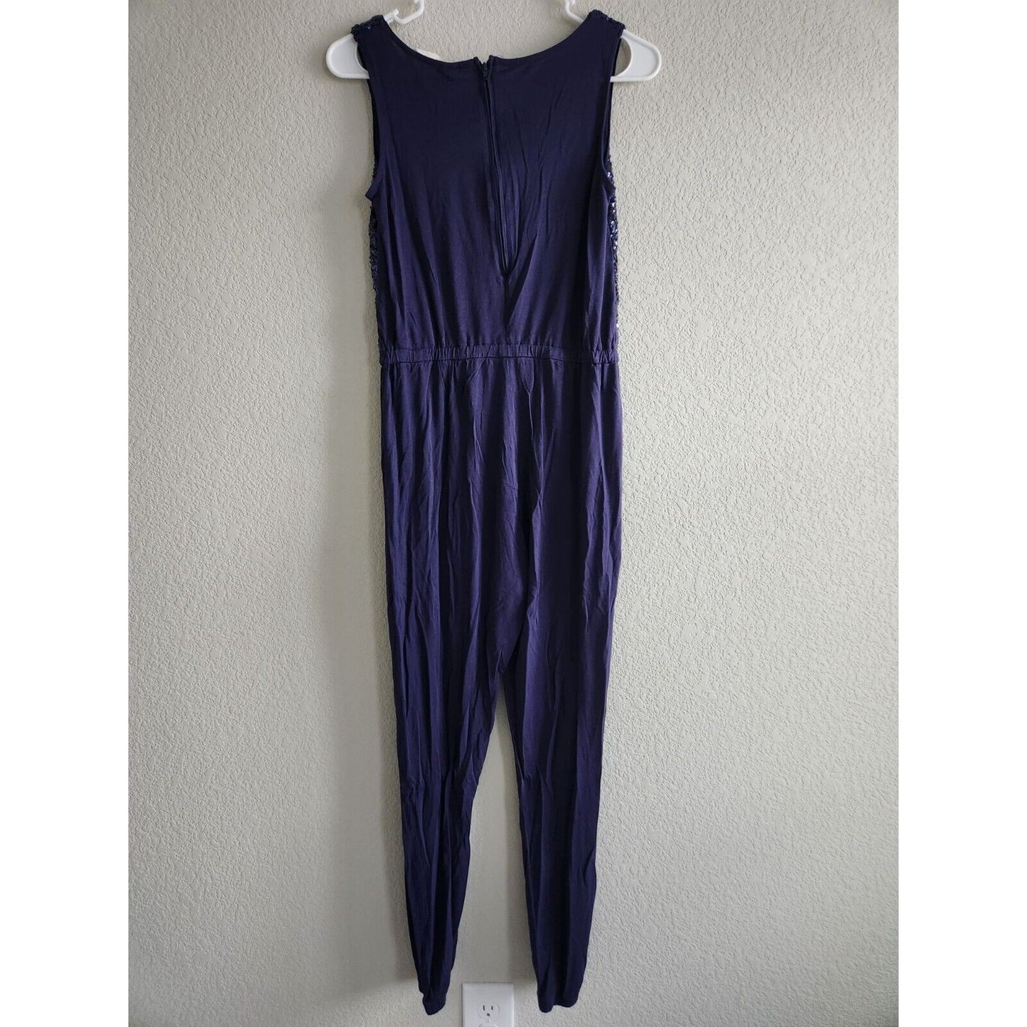 H&M Girls Sz 13-14 L Jumpsuit Navy Blue Sequin Top