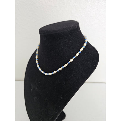 Vintage Y2K Single Strand Necklace Freshwater Pearl and Blue Rhinestones