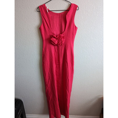 Vintage 1980s Womens Sz L Formal Prom Dress Bright Pink Low Back Maxi