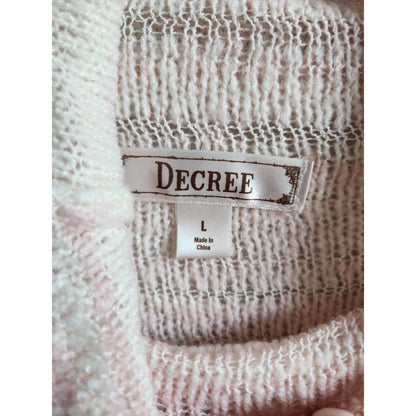 Decree womens Sz L Open Knit Turtleneck Sweater Pink and Cream