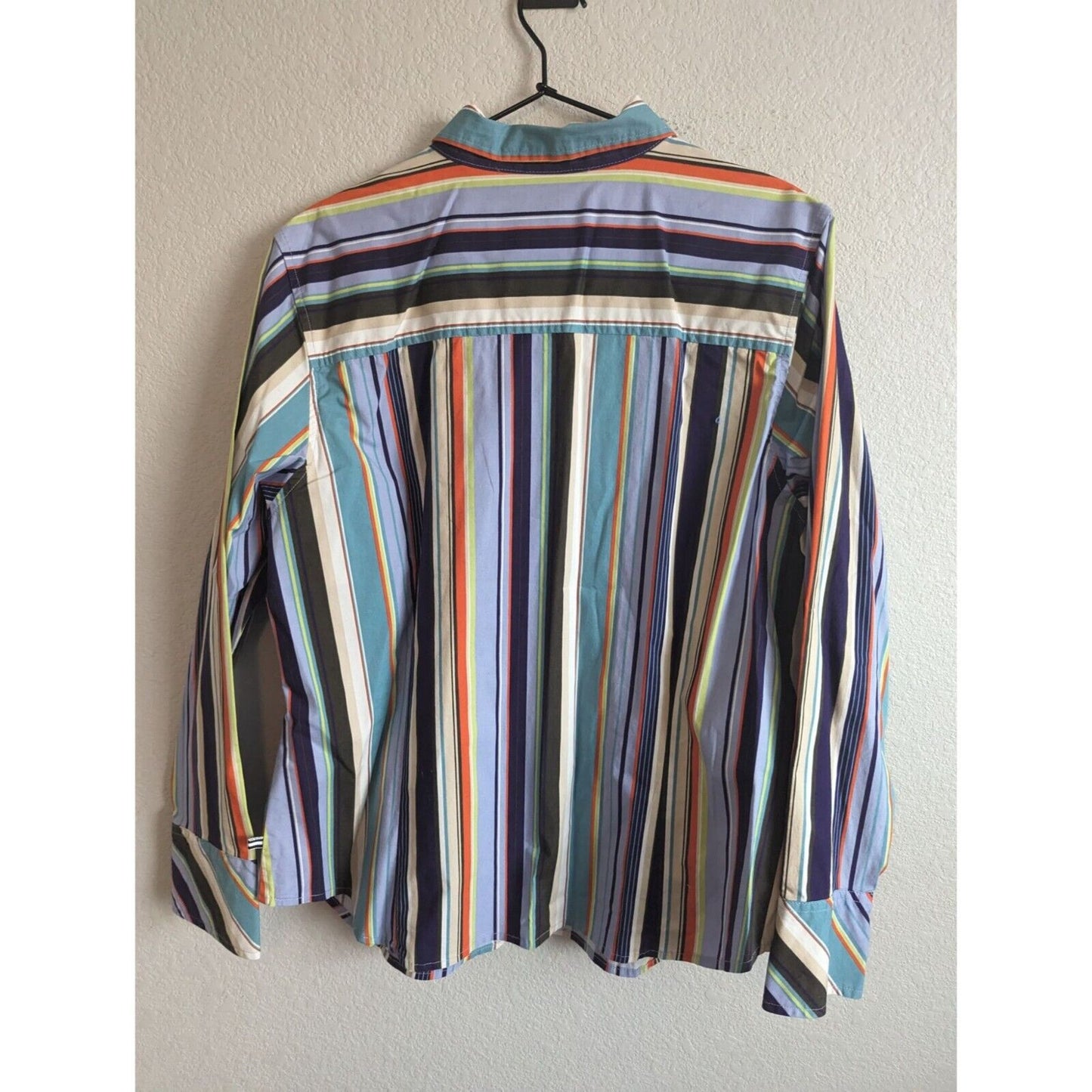 Izod Womens Sz 1X Rainbow Striped Button Down Long Sleeve Shirt