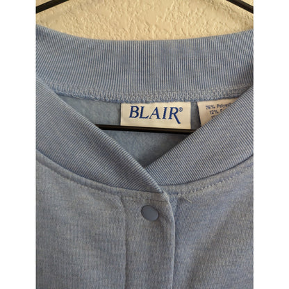 Vintage Blair Womens Sz L Snap Front Letterman Style Cardigan Sweater Light Blue