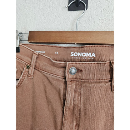 Sonoma Womens Sz 12 Boyfriend Fit Jeans Beige Khaki