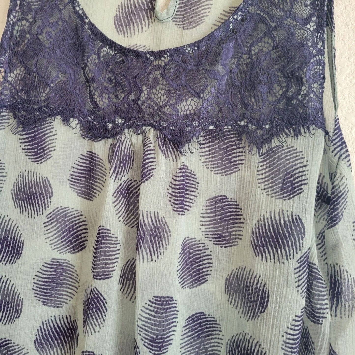 Freebird Womens Sz S Semi Sheer Tank Top Blouse Blue Flowy lace Trim