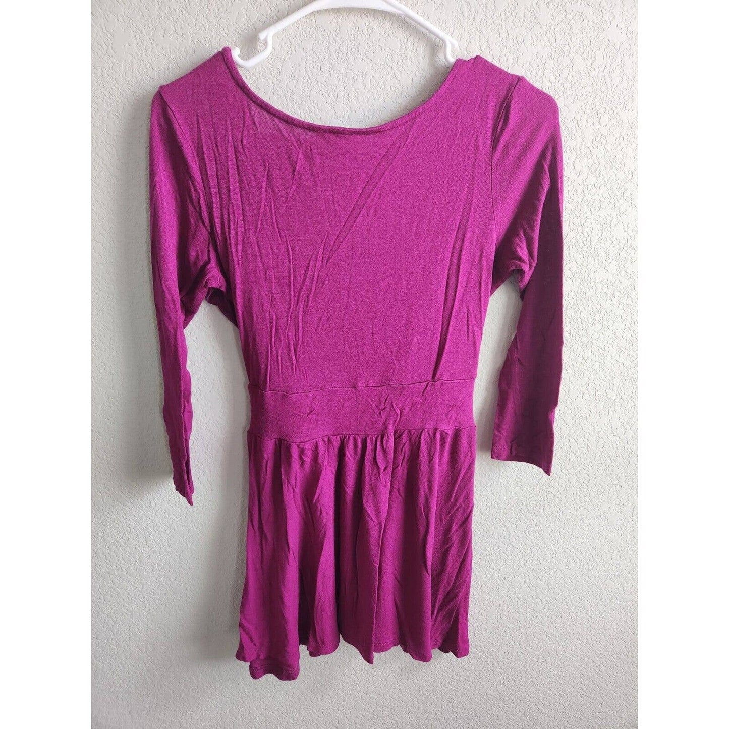 Venus Womens Sz M Tunic Length 3/4 Sleeve Blouse Draped Purple