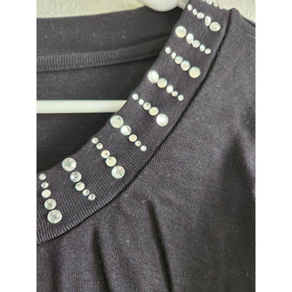 Style & co Womens Sz M 100% Cotton 3/4 Sleeve T Shirt Rhinestone Neckline