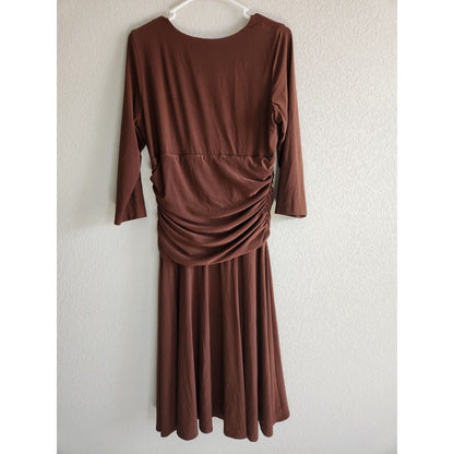 Vintage 1990s Scarlett Womens Sz 14 Midi Dress Brown Draped Long Sleeve