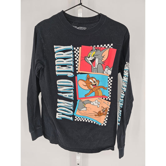 Tom and Jerry Mens Sz S Long Sleeve Graphic T Shirt Black