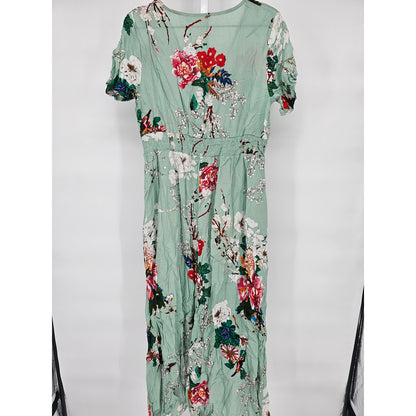 Cupshe Womens Sz L Maxi Length Swimsuit Coverup Sage Green Floral NEW