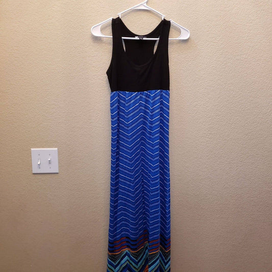 Carole Little Womens Sz XS Racerback Maxi Dress Black Blue Striped