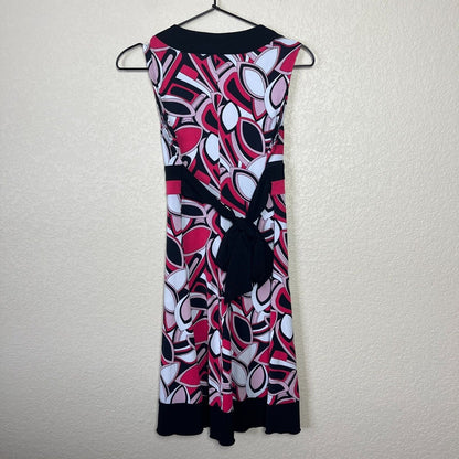 IZ Byer California Womens Sz M Knee Length Dress Vintage Black Pink V Neck