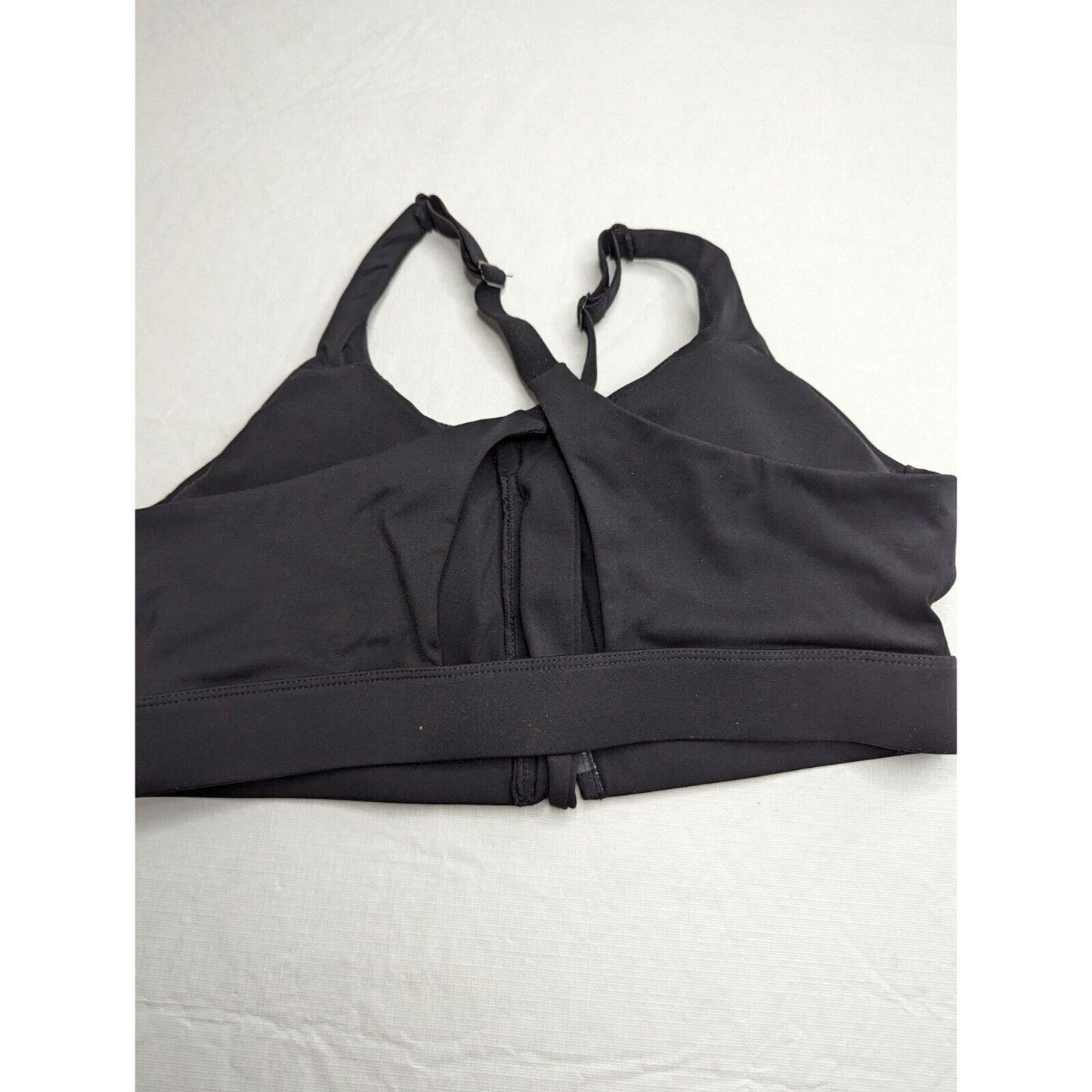 Womens Sz L Zip Front Sports Bra Solid Black Lightly Padded