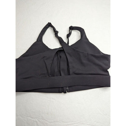 Womens Sz L Zip Front Sports Bra Solid Black Lightly Padded