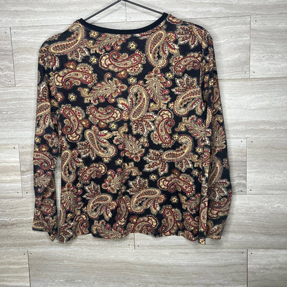 Karen Scott Petites Womens Sz PM 100% Cotton V Neck T Shirt Paisley Brown