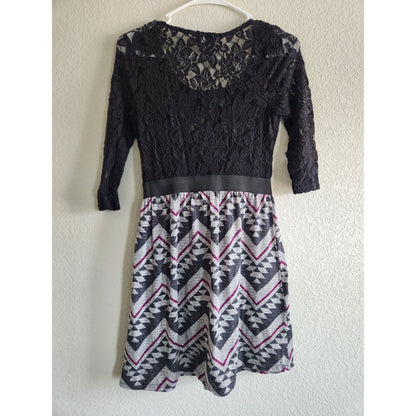 Speechless Juniors Sz S Black and Gray Mini Dress Crochet Top Chevron Bottom