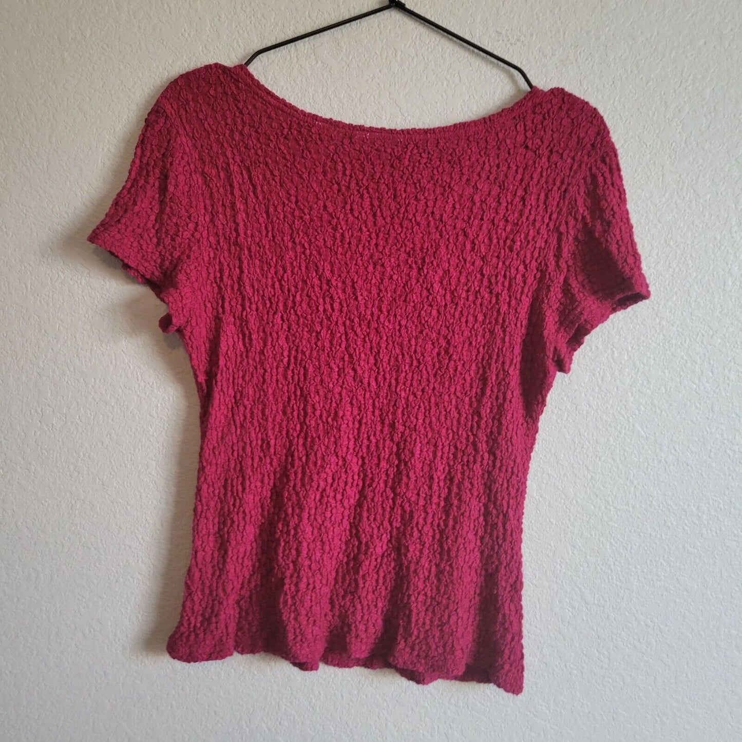 Worthington Essentials Womens Sz L Textured Short Sleeve Blouse Red