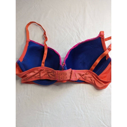 Mix & Co Womens Sz 36B Bright Pink and Orange Lace T Shirt Bra Vintage Y2K