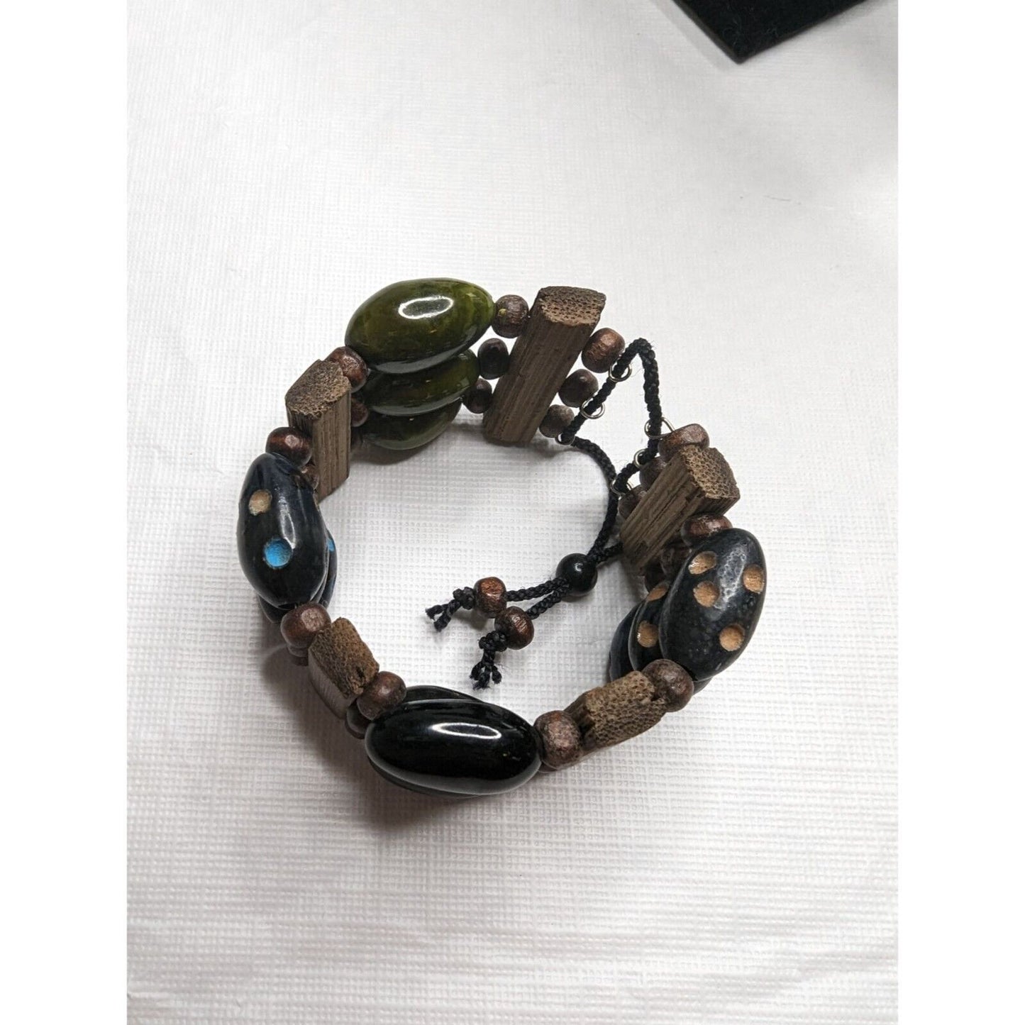 Vintage 1960s Womens Beaded Bangle Bracelet Layered Wooden Beads