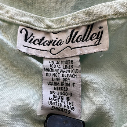 Victoria Holley Womens Sz 6 100% Linen Sleeveless Knee Length Dress Sage Green