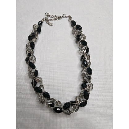 Vintage Y2K Womens Beaded Choker Necklace Black Clear Braided Beads