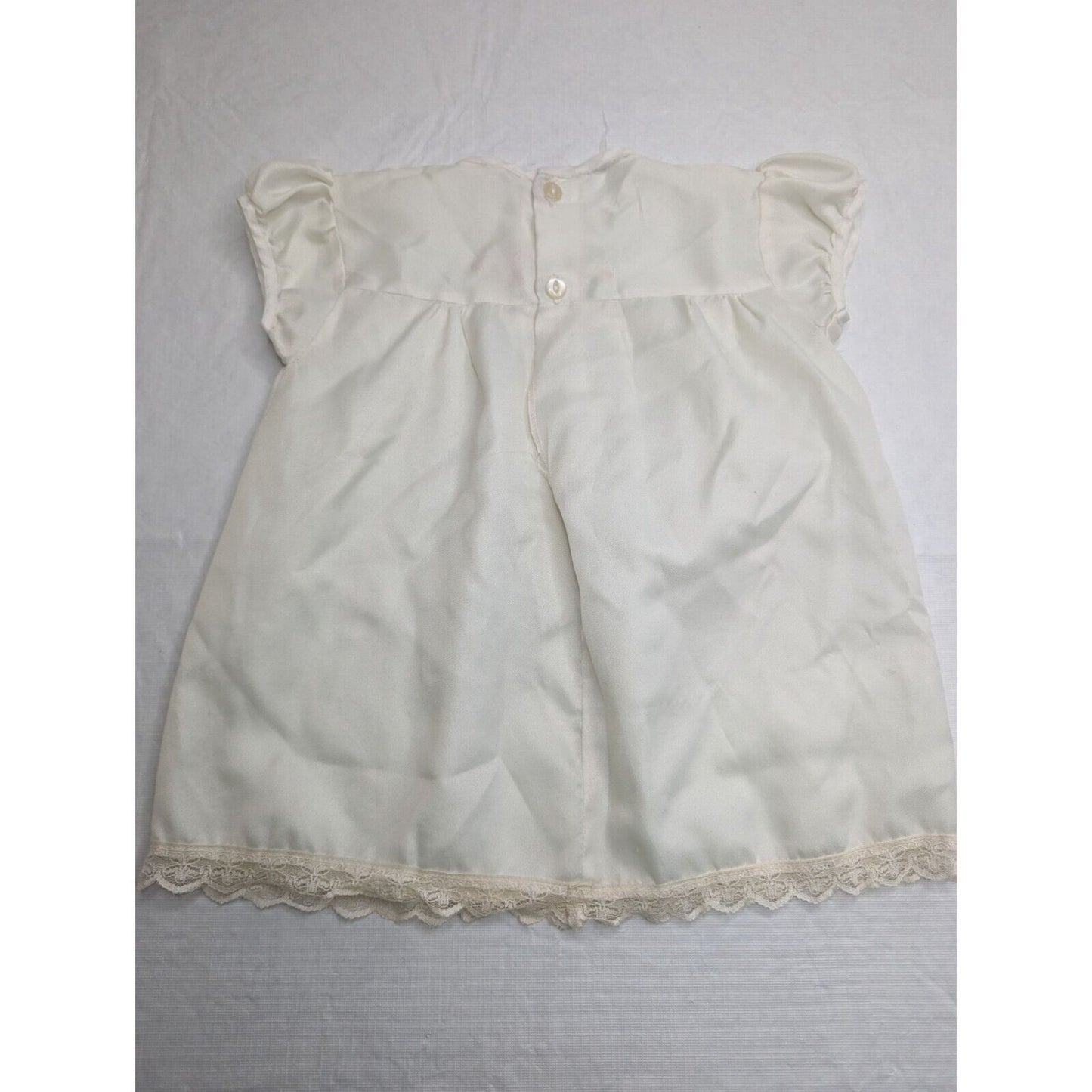 Vintage 1960s Baby Girlls Sz12M Short Sleeve Dress White Embroidered
