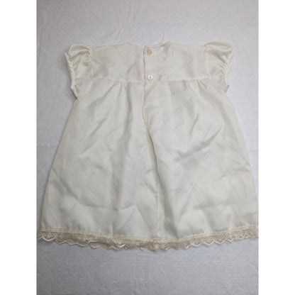 Vintage 1960s Baby Girlls Sz12M Short Sleeve Dress White Embroidered
