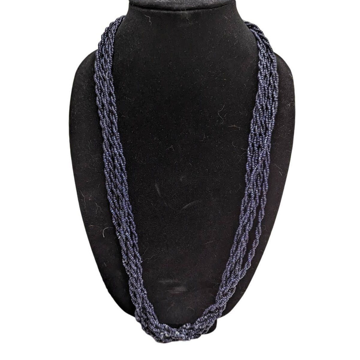 Vintage Mid Century Multi Strand Seed Bead Rope Style Necklace Dark Blue