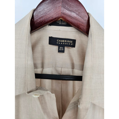 Cambridge Classics Mens Sz 16 1/2 32/33 Long sleeve Dress Shirt Solid Beige