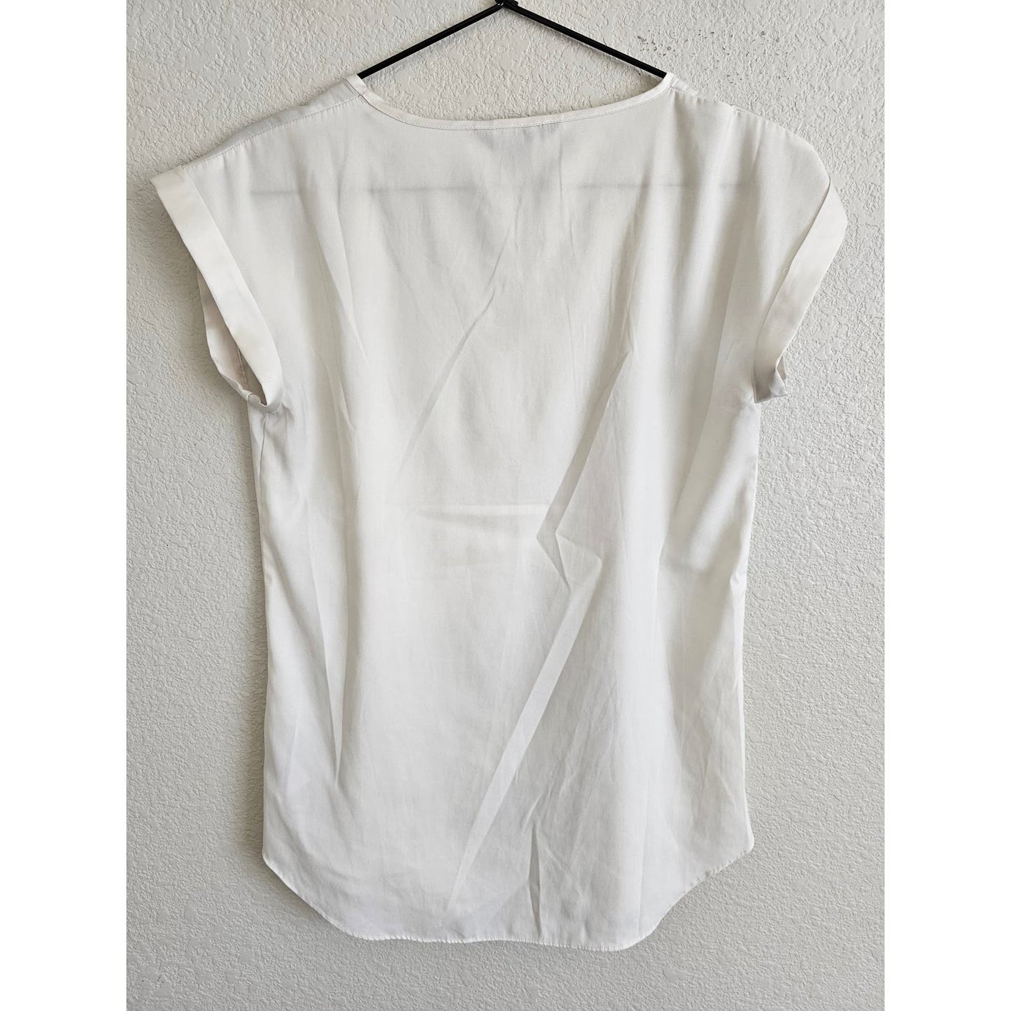 Express Womens Sz XS Solid White Short Sleeve Blouse Satin Trim