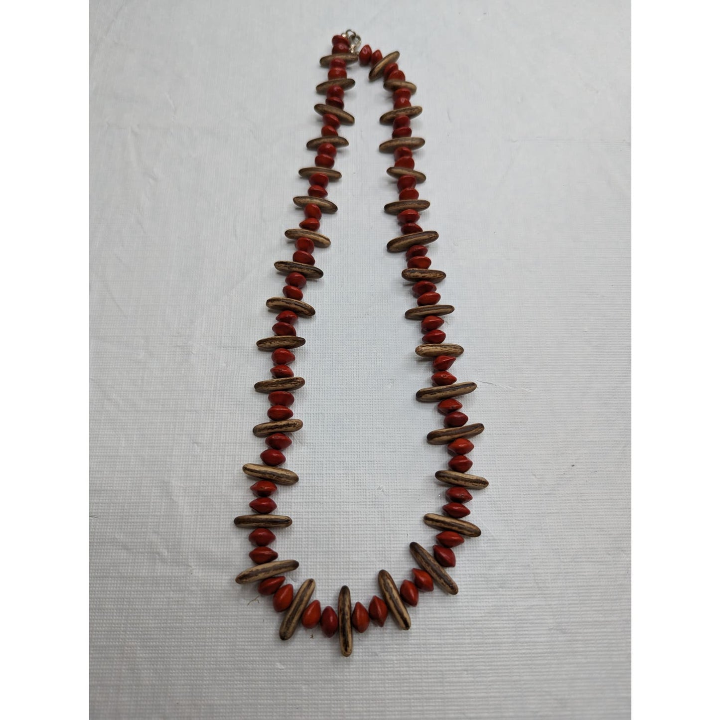 Vintage Mid Century Red and Brown Single Strand Beaded Necklace