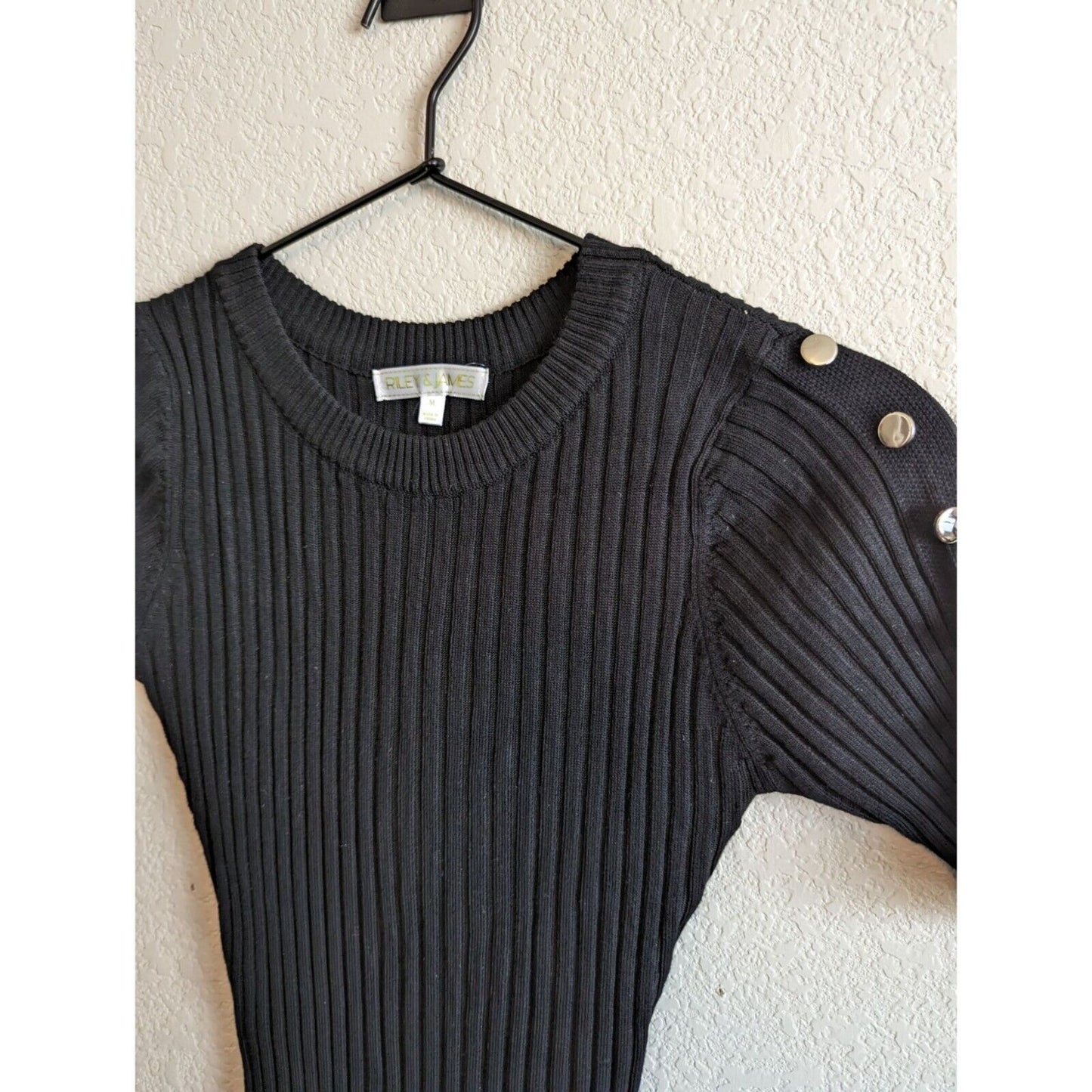 Riley & James Womens Sz M Fitted Sweater Dress Black Ribbed Y2K Midi