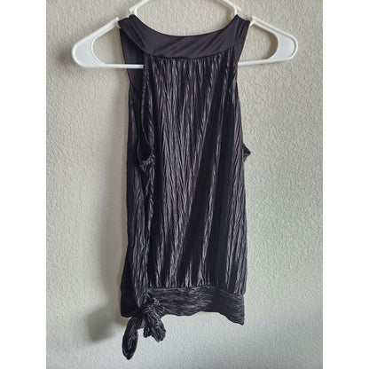 Vintage Y2K Heart Soul Sz M Sleeveless Tunic Top Crinkled Rhinestone Black