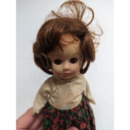 Vintage 1972 Ginny Vogue Doll Open Close Eyes Red Black Lace Outfit Brunette