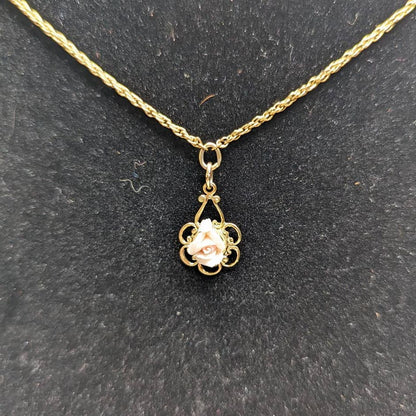 Vintage 1928 Womens Goldtone and Pink Rose Pendant Necklace 1990s