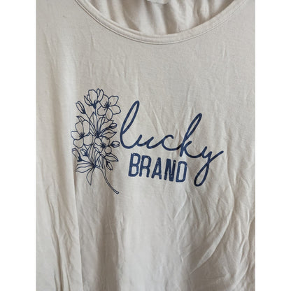 Lucky Brand Womens Sz XL Loose Fit Short Sleeve T Shirt White Blue