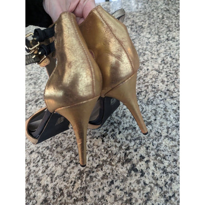 Michael Antonio Womens Sz 10 Gold and Black Leather High Heels