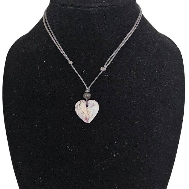 Vintage Y2K Carved Stone Heart Pendant Style Necklace Pink Purple Adjustable
