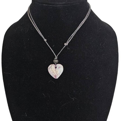 Vintage Y2K Carved Stone Heart Pendant Style Necklace Pink Purple Adjustable